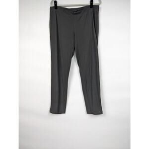 Eileen Fisher Pull On Pants Dark Grey Gray Large Flat Front Stretch Crepe Ankle
